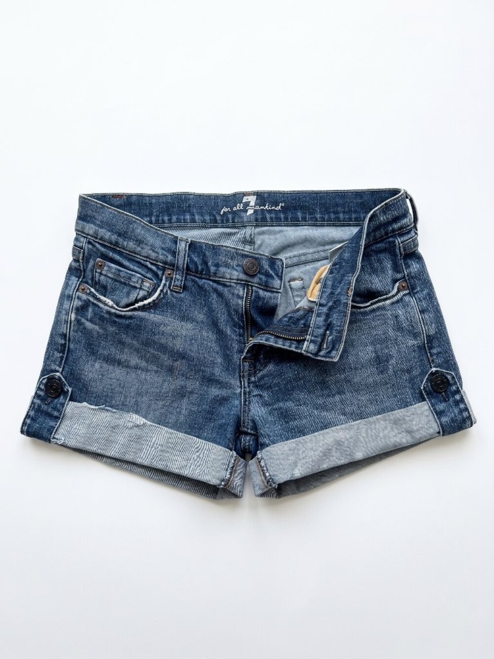 Vintage 7 For All Mankind Cuffed Denim Shorts - Made in USA - Size 26